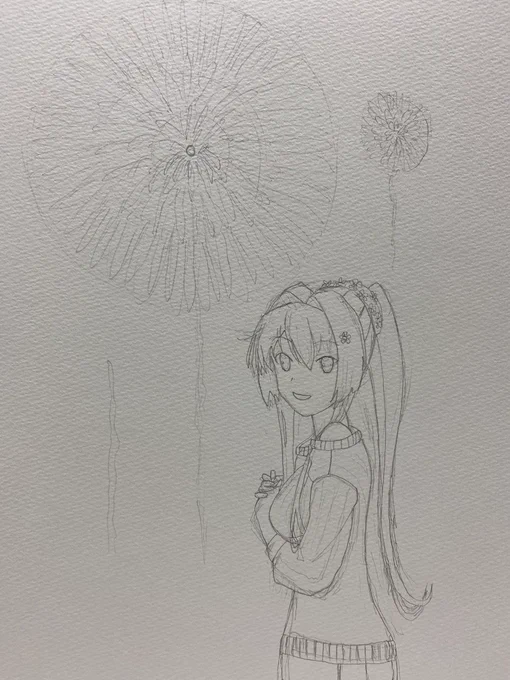 今回の途中絵です。
このご時世、見れなかった花火を憧れの人と…😢
というシチュエーションをどうしても描きたくて、オリジナルです
①まではいつもと変わりないですが、②からは色鉛筆の色を重ねて濃くしていきました
課題は残りましたが、描けて良かったです…😌
本当にありがとうございました…‼️ 