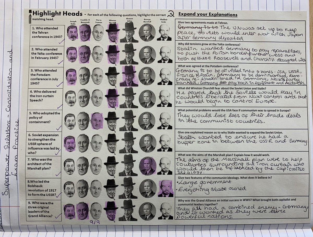 mrfitzhist's tweet photo. Chuffed to see how the ‘Highlighter Heads’ have spread like wildfire. So many great examples out there for a range of topics. Really simple to put together and an effective way of teaching to the top yet remaining accessible. 💡🖍 #historyteacher #winner #favourite https://t.co/1o6kekhf6q