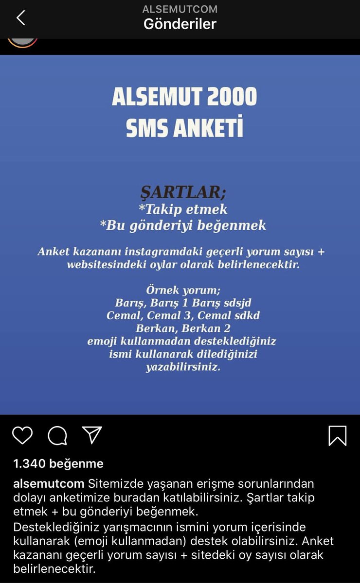 📣📣 ANKET DUYURUSU 📣📣

SMS ücretini official hesaba gönderecek anketler aşağıdadır !

Kuralları iyi okuyun sponsorları takip etmeyi unutmayın !

#bmyfc #barismuratyagci