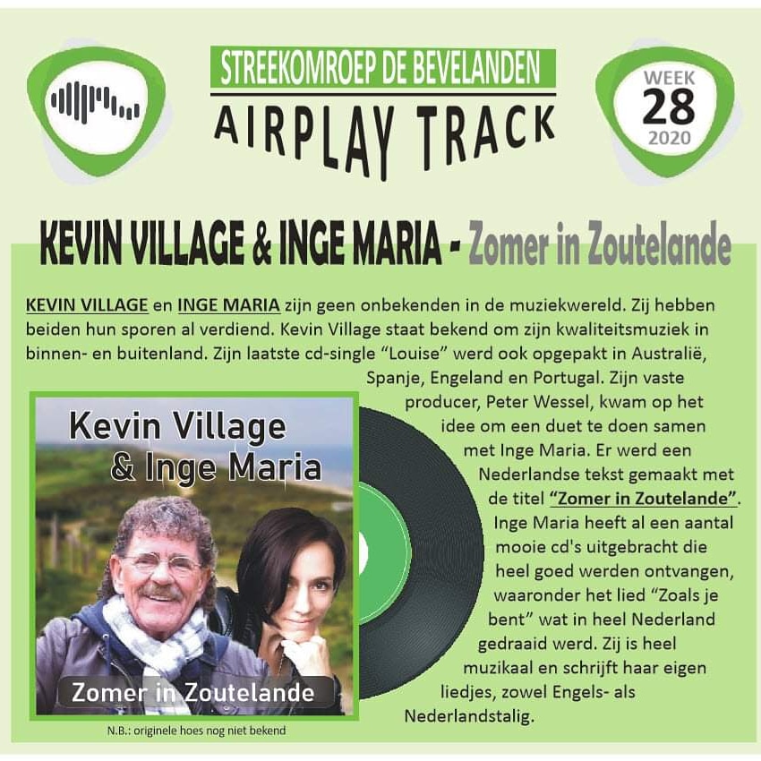 SBevelanden's tweet photo. #105SOBFM #StreekomroepdeBevelanden #AirPlayTrack week 28: Kevin Village & Inge Maria - Zomer in Zoutelande https://t.co/wER3dczvQF