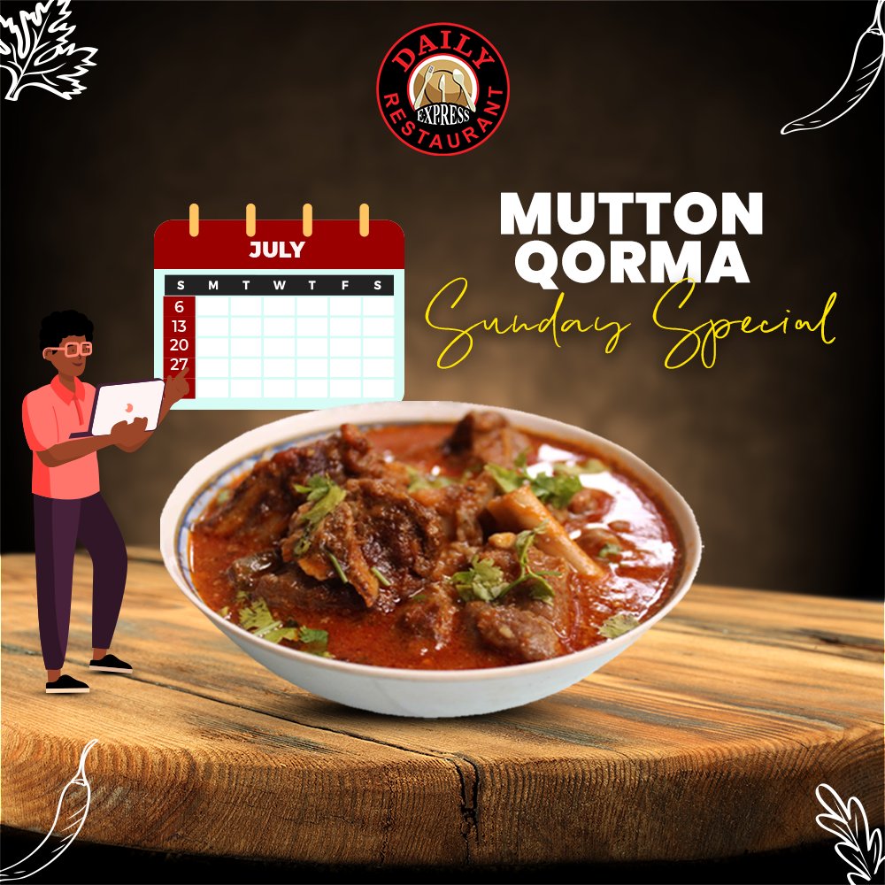 Dailyrestaurant's tweet photo. Sundays can now be extraordinary with our special item from the menu. It’s the Mutton Qorma we’re talking about. Order now or visit our branches to experience the yumminess.
#DailyExpressRestaurant #Dinein #Delivery #OrderNow #desifood #Qorma #MuttonQorma #SundaySpecial https://t.co/paswKgRD1F