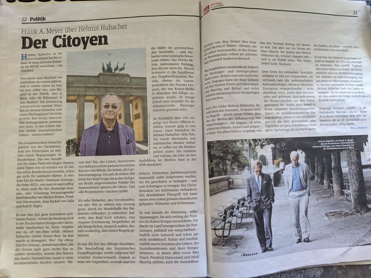 JayBadran's tweet photo. Wau, drei ganze Seiten widmet Fränkyboy unserem #HelmutHubacher cc @spschweiz https://t.co/fPqUFpqMLs