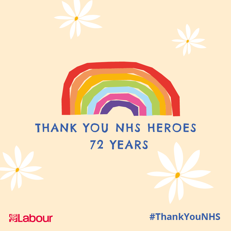 NDLabourParty's tweet photo. Join us as we clap the NHS at 5pm this evening to thank our NHS Heroes for 72 years of care and service to the nation. #NHSHeroes https://t.co/9UTp2bP7nw