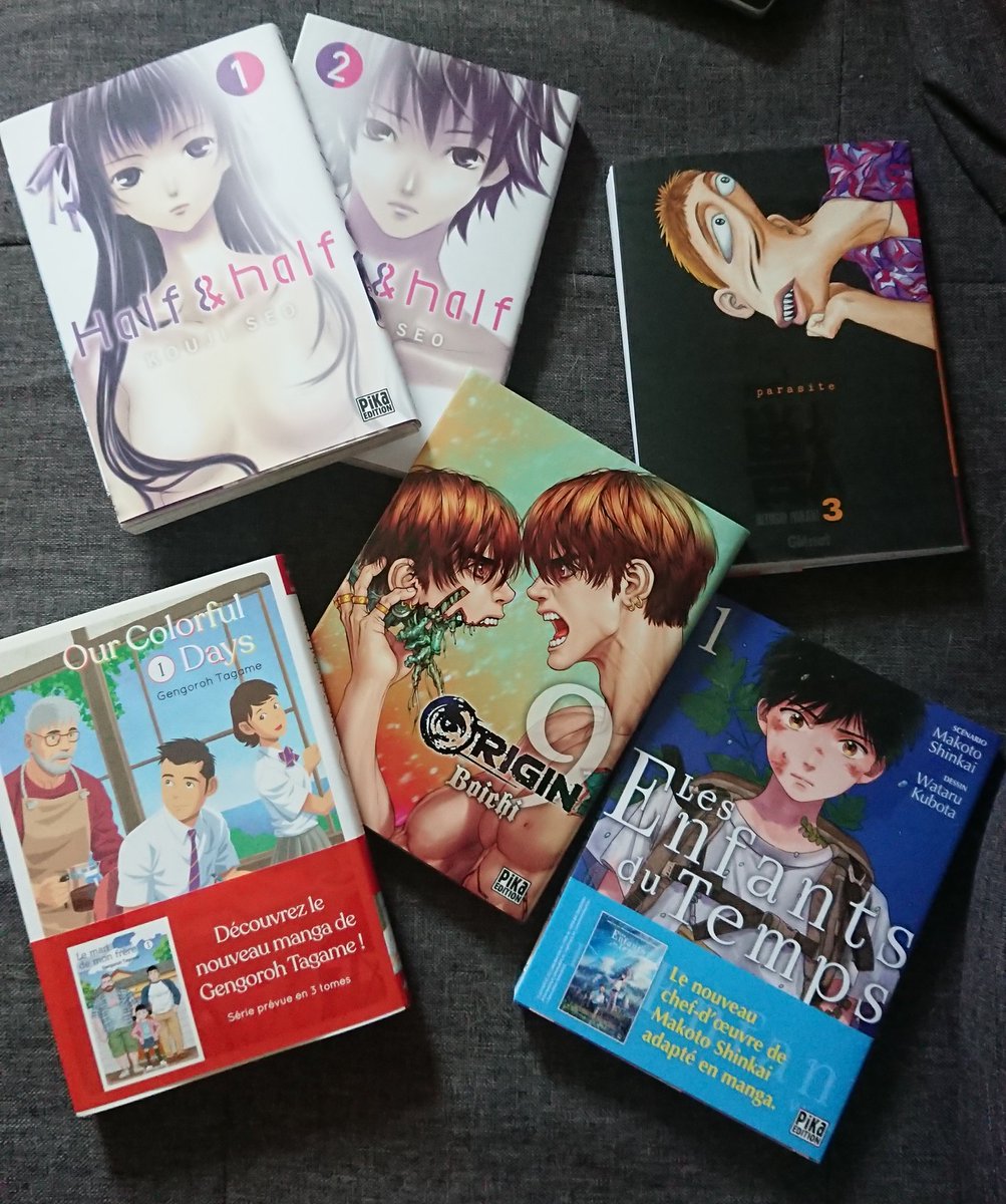 Naka_manga's tweet photo. L'arrivage du jour enfin d'hier... j'avais oublié de vous en parler ! Avec @pikaedition @Glenat_Manga @AKATAmanga @GlenatBD #Origin #Parasite #SweetHome #OurColorfulDays #HalfHalf #LesEnfantsDuTemps https://t.co/DwC71RjMn0