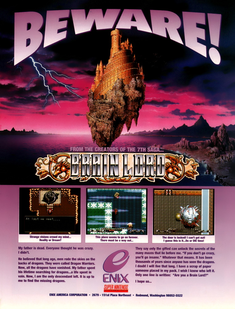 ManxRetro's tweet photo. Game: Brain Lord
Media: Magazine advert
Year: 1994
Platform: SNES

Buy this historic game at: https://t.co/KrbD7m8hqH

#retrogames #retrogaming #retro #GamersUnite #retrogamer #Nintendo #SNES #Enix #ProduceCo https://t.co/Yk42wRXTgR