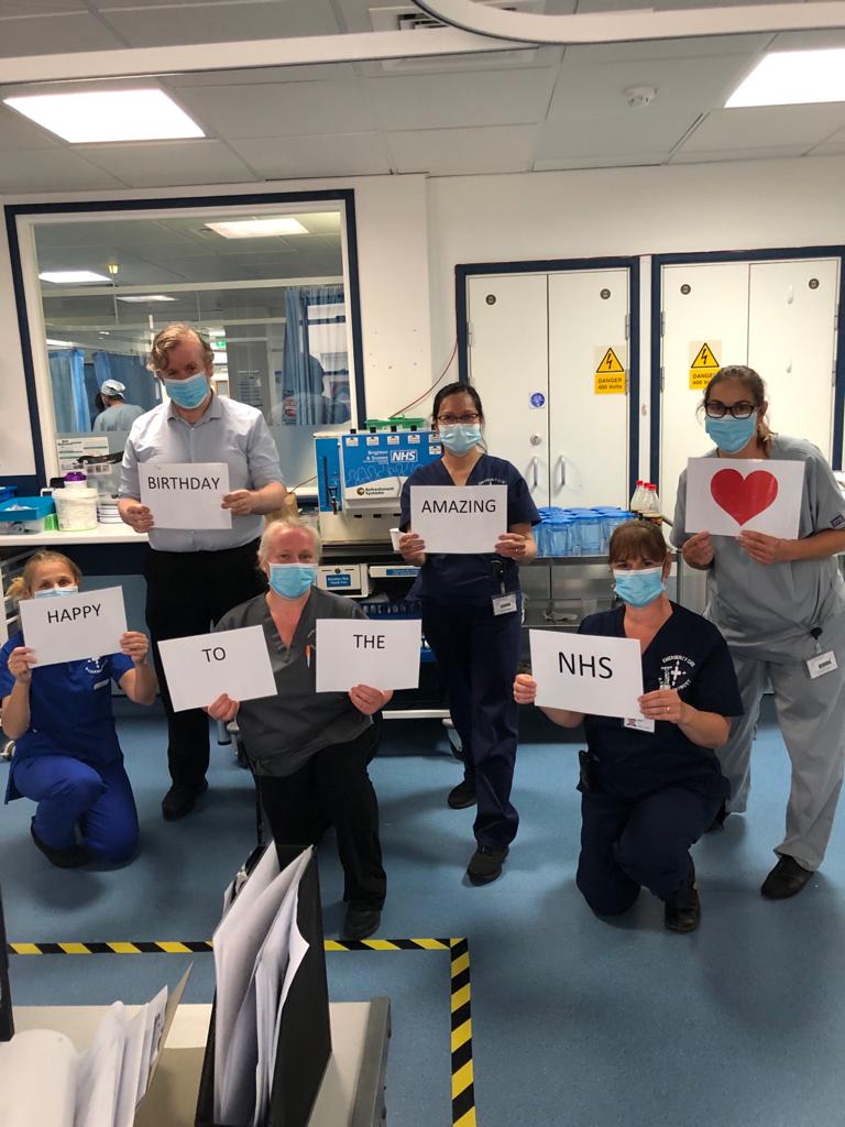 BSUH_NHS's tweet photo. Another shout out from #TeamBSUH - this time it's our fabulous emergency department teams at the Royal Sussex County Hospital. 

#HappyBirthdayNHS and thank you to everyone in the community who have been so supportive  👏💙 https://t.co/fUf5OYXSC2