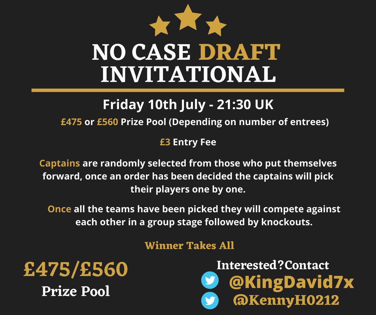 KingDavid7x's tweet photo. 140+ Participants confirmed β
Deadline to enter, Wednesday 8th July
#NoCaseDraft
@KennyH0212 https://t.co/pWF03XeTB2
