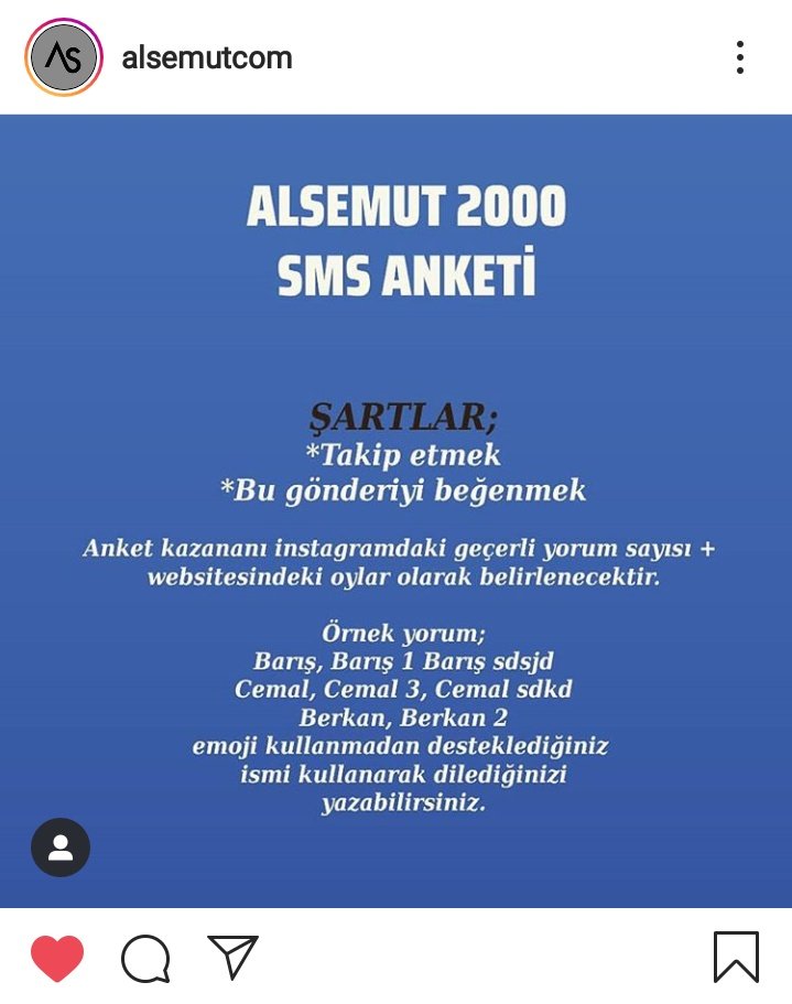 ALSEMUT anketi instagramda devam ediyor. Sitedeki oyların üzerine eklenecekmiş. Tek yapmamız gereken takip edip yorumlara "Barış" yazmak.

#barismuratyagci #bmyfc