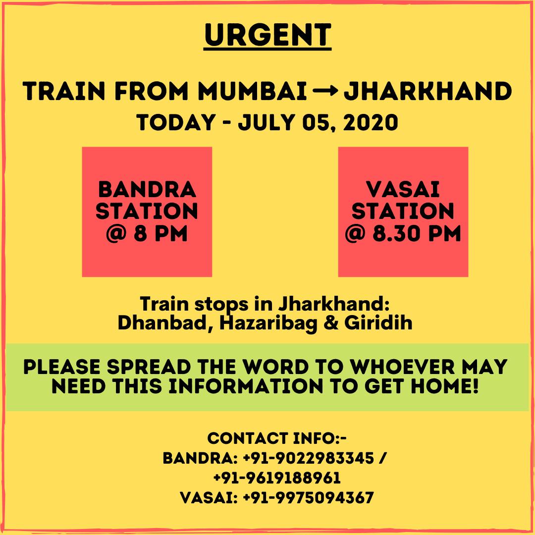 IndiaMtsn's tweet photo. URGENT: There are many empty seats and not a lot of time left.

Please share!
#mumbai #Jharkhand #maharashtralockdown #migrantworkers #migrants https://t.co/PR9ggNfc4v
