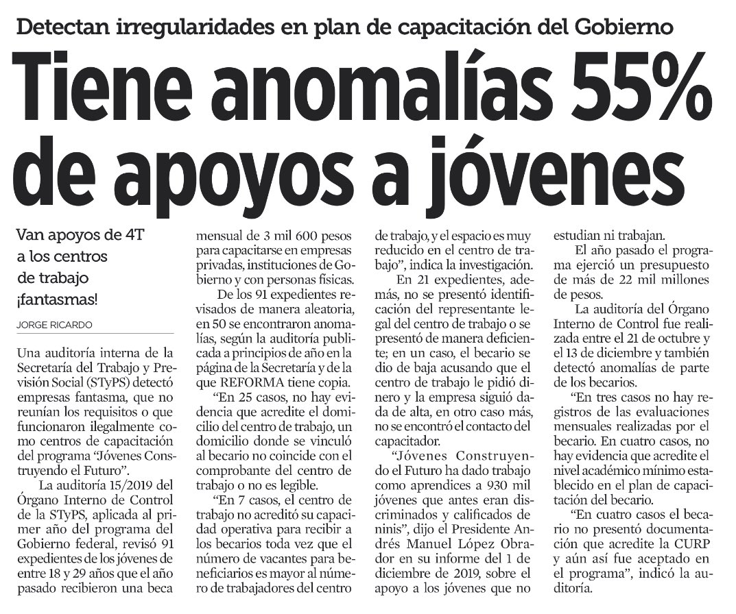 Según auditorías del propio gobierno de <a href="/lopezobrador_/">Andrés Manuel</a>, "Jóvenes construyendo el futuro" es un nido de corrupción, plagado de empresas fantasma y muchas irregularidades.