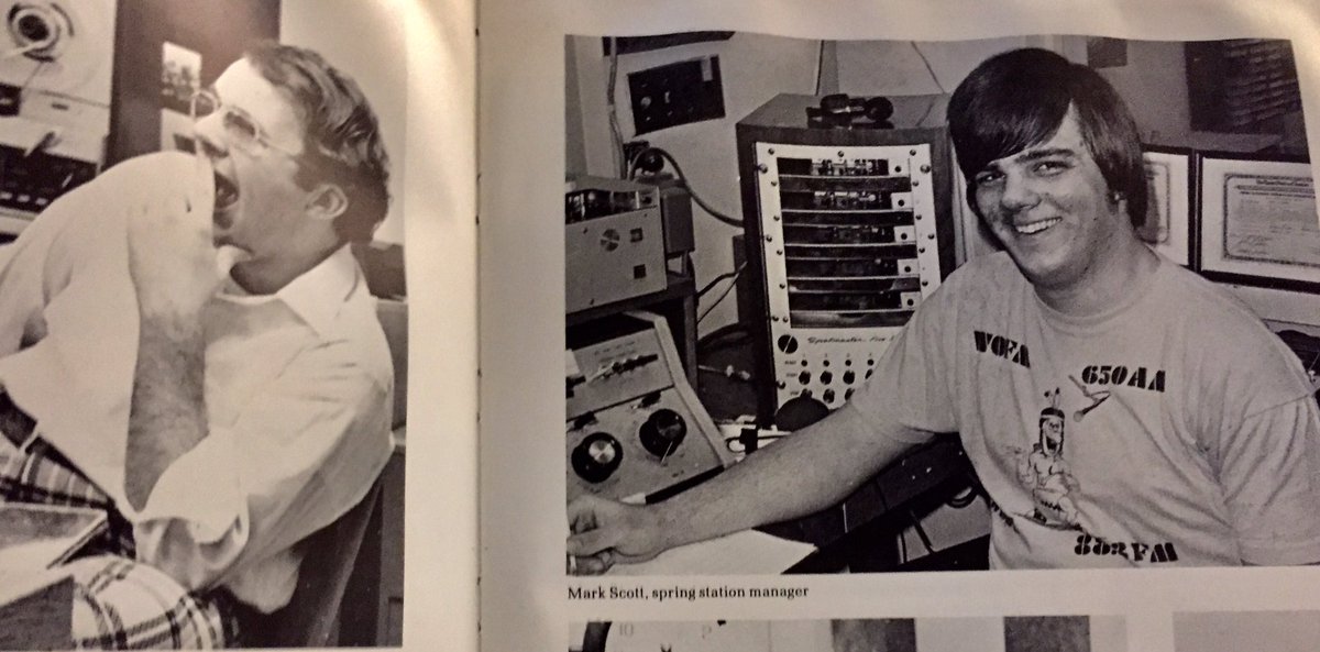 BuffaloPadre's tweet photo. 1976 @StBonaventure yearbook. Alphabetically adjacent @MarkScott716 & SEIL #WSBU radio. He retires Sunday July 5th . 39 years @WBFO. It’s like when Clint Buehlman retired! Congrats to a Husband, dad, granddad, and friend! https://t.co/x8BTZzpYro