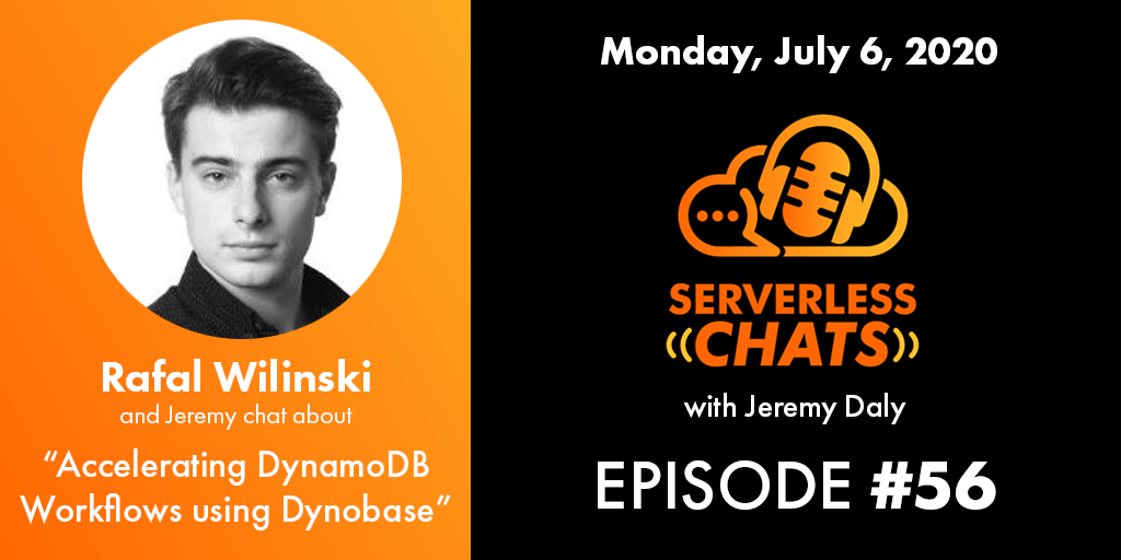 ServerlessChats's tweet photo. On the next episode, Jeremy chats with Rafal Wilinski (@rafalwilinski) about the challenges developers face when using @dynamodb, why it makes sense for apps big &amp; small, why we need more tools like @dynobase to make working with your data easier, and much more. Don't miss it! https://t.co/0HuOZIqEtP