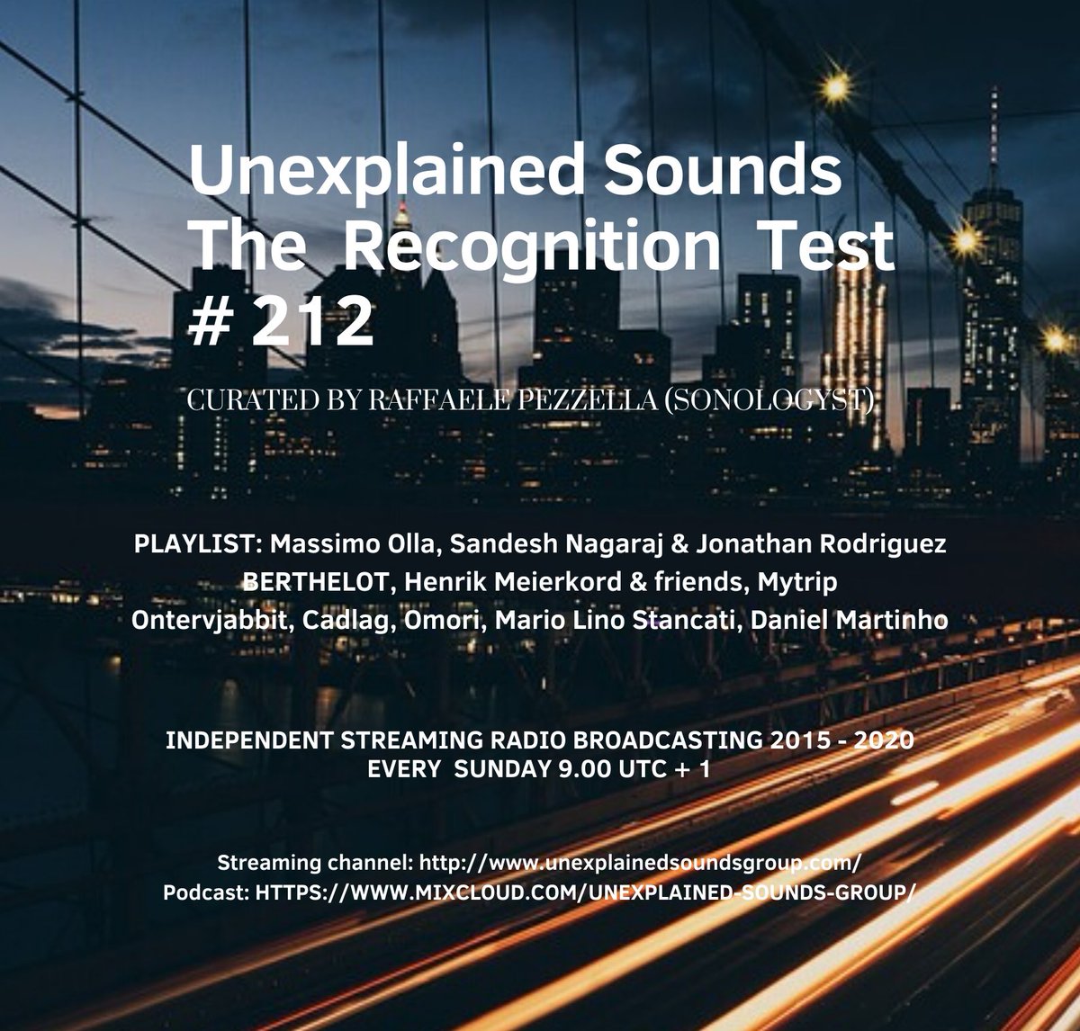 Sonologyst's tweet photo. The 212 podcast edition of radio transmission "The Recognition Test " is now available at:
#UnexplainedSounds #TheRecognitionTest #RadioShow
https://t.co/qt9Dz9CdaM https://t.co/dIdsUFrDkv