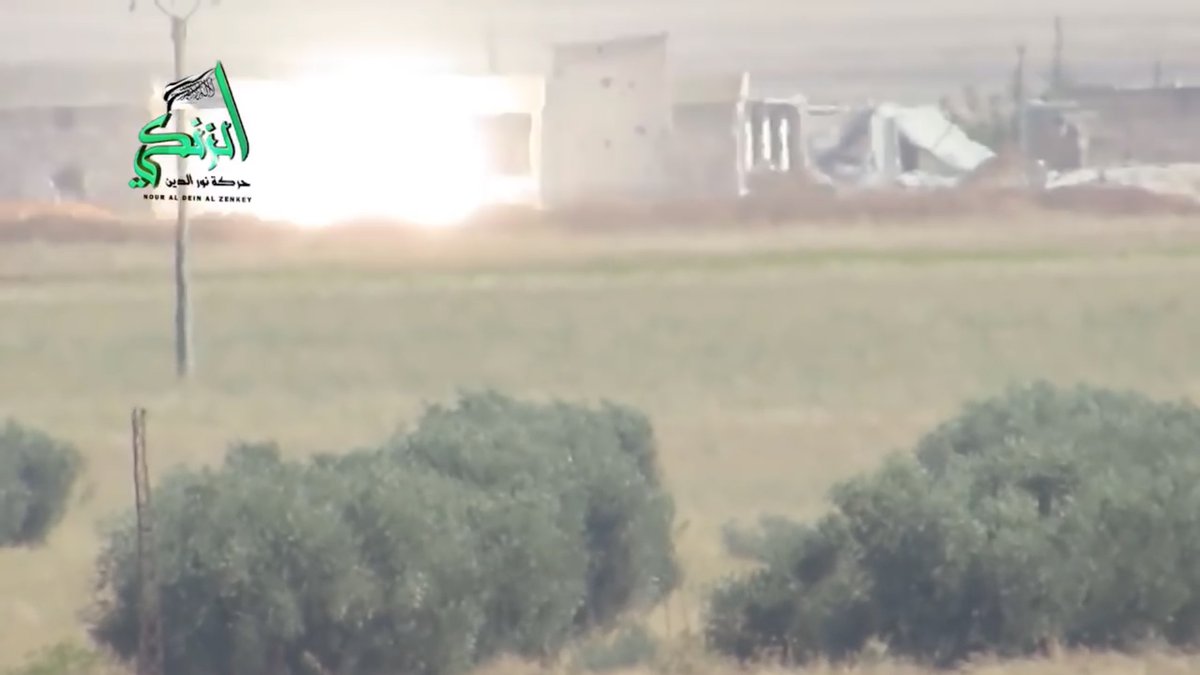 The blast effect of the fuel-air explosive warhead is massive.The steel fragments cut through CONCRETE WALLS and hit the building BEHIND the target, producing the puffs of dust.