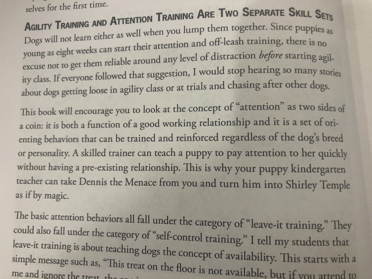I love this:Attention as “both a function of a good working relationship and [...] a set of orienting behaviors that can be trained and reinforced regardless of the dog’s breed or personality”.