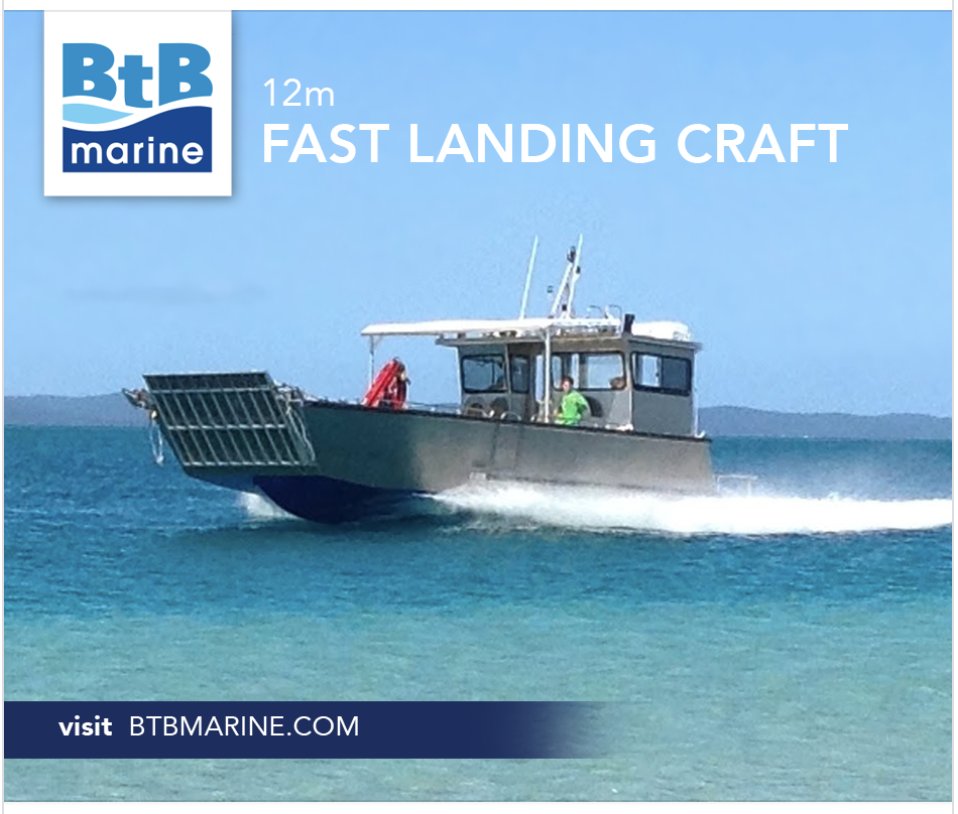 btb_marine's tweet photo. Our 12m Fast Landing Craft has a V-bottomed planing hull that is well suited for dive operations, however, it also lends itself to many other roles such as cargo transportation and passenger transfers. #landingcraft #boatbuilders #btb #herveybay #diveoperations #commercialmarine https://t.co/mo7wMvcOCN