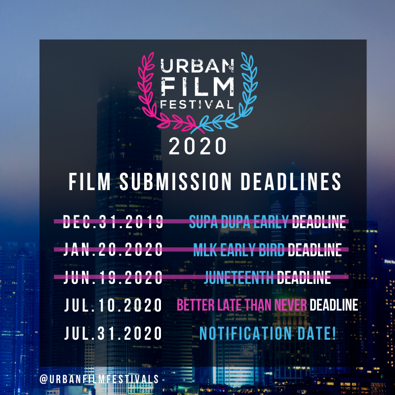 UrbanFilmFests's tweet photo. @UrbanFilmFest is thrilled to announce the following films for our programming

MR.WEEKEND -
@mr.weekend_film @yardbird_media
.
THE COLOR OF SKIN - @J.scottfilms
.
THE BIRTH OF DECEIT- @AGYAPONGFILMS
.
FINAL DEADLINE FOR SUBMISSIONS - JULY 10TH #LINKINBIO 
#UFF2020 https://t.co/roUXNEqkXZ