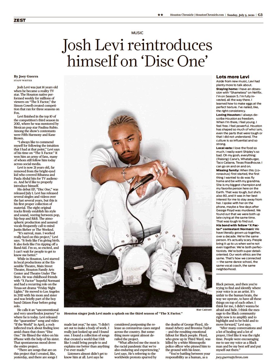 joeyguerra's tweet photo. My interview with @JoshLeviWorld is in print today @HoustonChron. We talked about his new EP 'Disc One,' getting to this point and finding his place today as a Black performer.

Read: https://t.co/ZMOOD2LMsv https://t.co/jLkgffcSNY