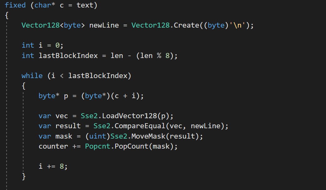 badamczewski01's tweet image. Counting new lines in a string using the "Compare Equals" in SIMD:
#dataorienteddesign #dotnet #performance