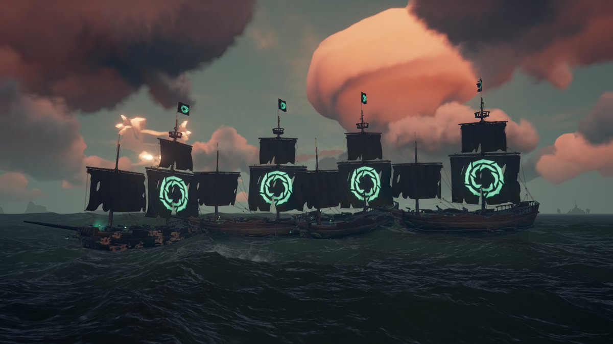 B3DECKER's tweet photo. @SeaOfThieves @Capt_Ballzonia @SeaOfThievs #SoTShot "OoOo" - Ancient ghost proverb.
Assembled a ghost fleet to take on Flameheart, even Karen wanted to help with the water! https://t.co/7lFcU8jOBW