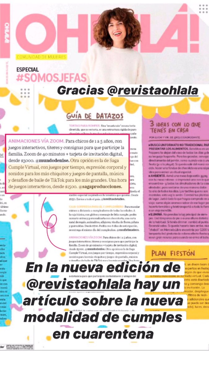 sabrimenchaca's tweet photo. Seguimos con los #cumples #virtuales  para celebrar la vida!!!
Feliz de la mención que nos hicieron en @RevistaOHLALA @SagaProdu https://t.co/VEpEbTc7sX