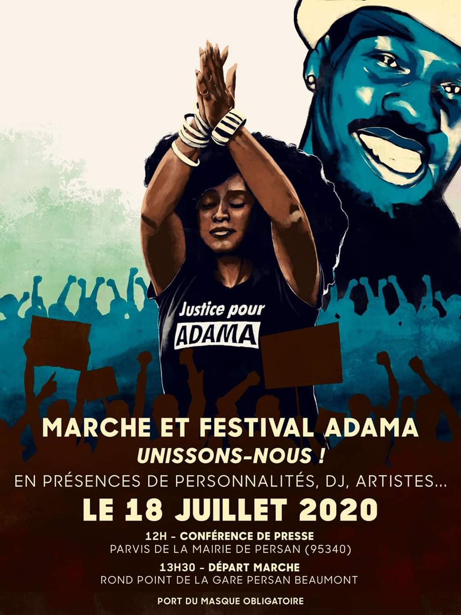 laveritepradama's tweet photo. La Marche ADAMA le 18 juillet à Beaumont-sur-Oise! 

4 ans après la mort d'Adama Traoré, nous vous attendons nombreux avec la famille Traoré.
#JusticePourAdama #GenerationAdama https://t.co/elGFbhSrv1