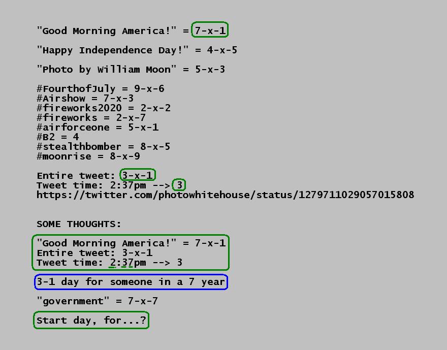 justthinkit's tweet photo. @photowhitehouse #1to9
"Good Morning America!" c
9 minutes after second tweet, so the timestamp reduces to the same thing.
TS of 7 (first one), or 3 (second and third)
#BeginTheBegin https://t.co/c8R7jaMlp7