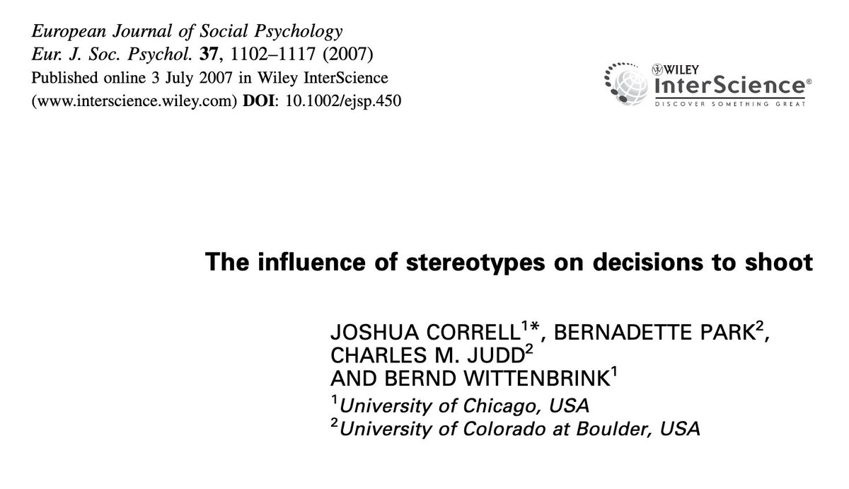 437/ "Reading about Black criminals dramatically increased ... tendency to make a stereotypic pattern of errors (shooting unarmed Blacks, failing to shoot armed Whites)... When information reinforced ... the stereotypic link between Blacks and danger ... errors increased."