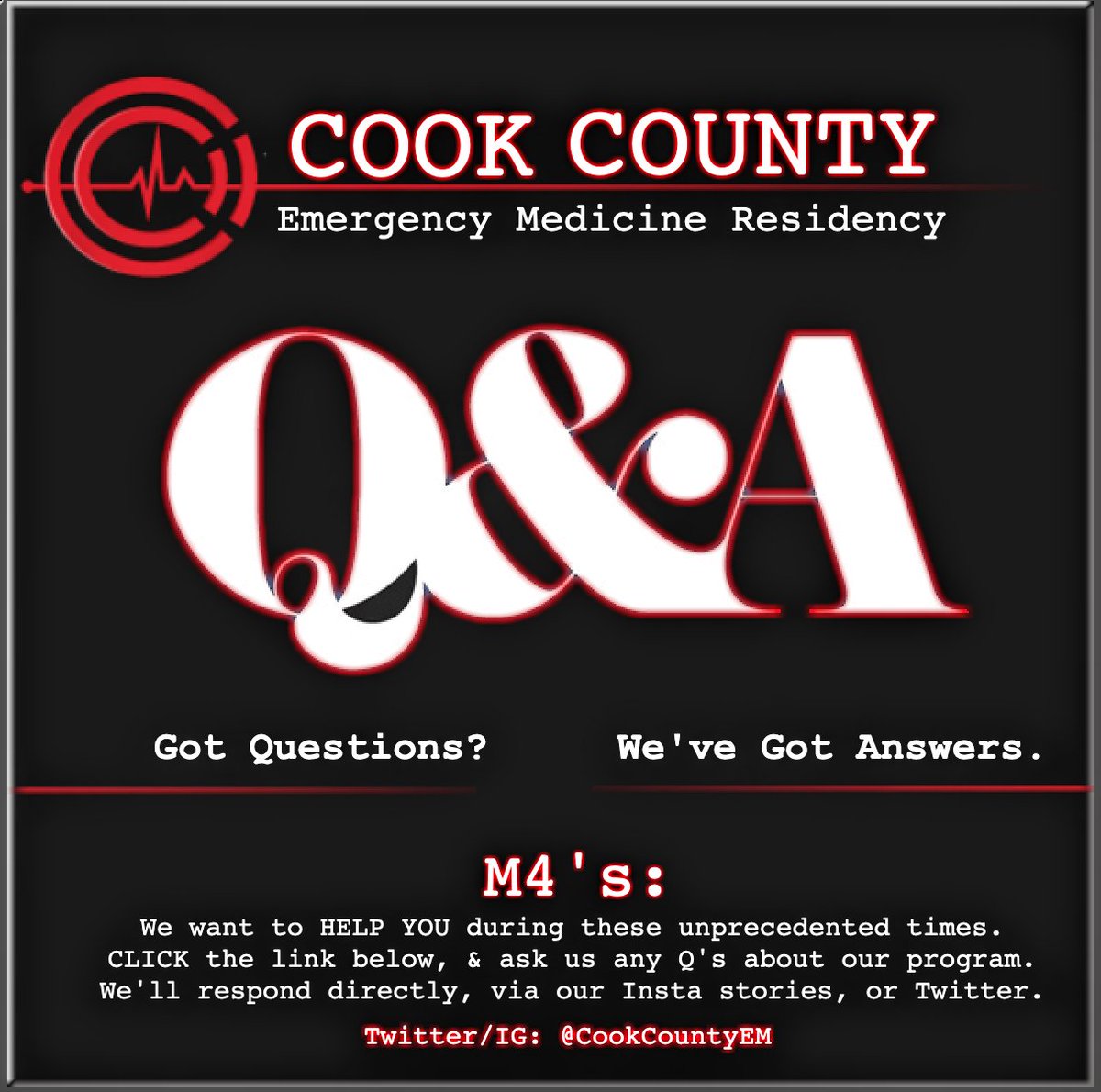 CookCountyEM's tweet photo. 𝗠𝟰𝘀: the #InterviewTrail is going to be a different this year, &amp; we want to help. 
𝗛𝗮𝘃𝗲 𝗮 𝗾𝘂𝗲𝘀𝘁𝗶𝗼𝗻 about our program? Click the link &amp; 𝙨𝙪𝙗𝙢𝙞𝙩 𝙗𝙚𝙡𝙤𝙬. 
We’ll also be addressing Q's on our IG throughout the summer, so stay tuned!
👉https://t.co/s7pUSfIAnL https://t.co/N02lfSbj0V