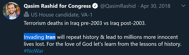 4)Since at least August 2017 Rashid has been accusing President Trump of seeking war with Iran. This is another Iran talking point.Its July 2020 and there are no signs of the U.S. gearing up for a war with Iran.