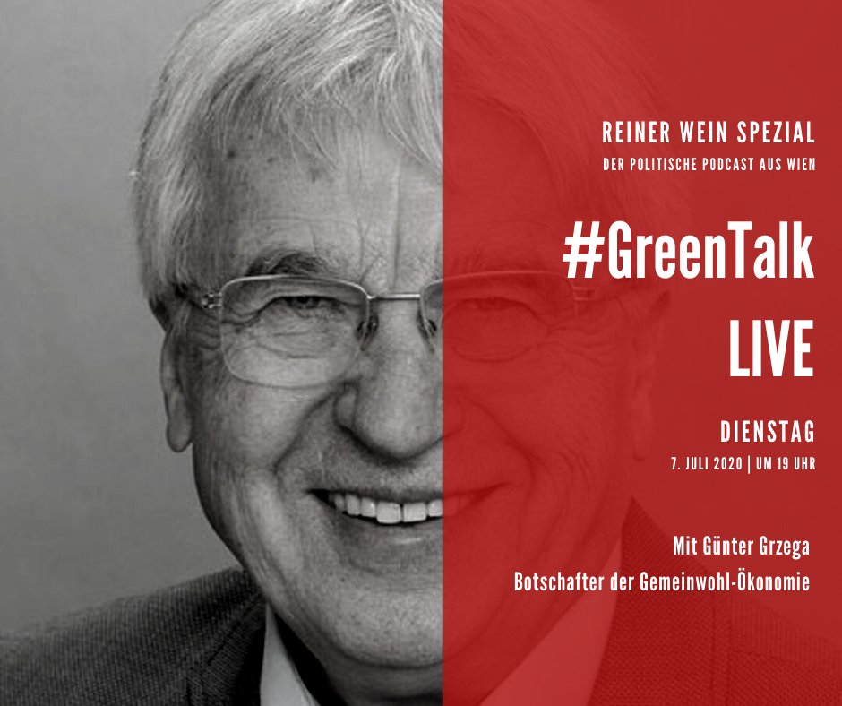 #GreenTalk Live
Di., 07. Juli 2020, um 19.00 Uhr
Gäste u.a.: Günter Grzega (Gemeinwohl-Ökonomie), Franz Nahrada (Soziologe), Krystyna Schreiber (Delegierte der Regierung von #Katalonien).
Stream auf: youtube.com/channel/UCbtRW…

#Agenda2030 #covid19 #future #gwoe #gemeinwohl