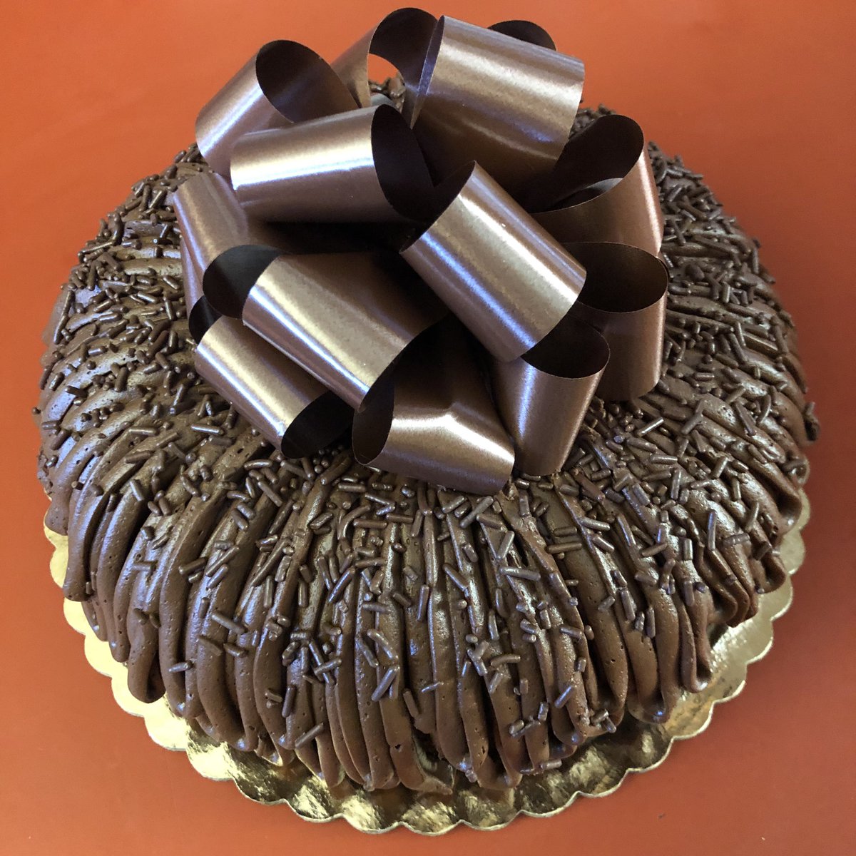 SweetValentineB's tweet photo. All chocolate 🍫 Chocolate cake 🎂 Chocolate buttercream 🧈 Chocolate sprinkles 🎉 Chocolate bow 🎁 #allchocolate #chocolatecake #BundtCake https://t.co/IlD64aWhev