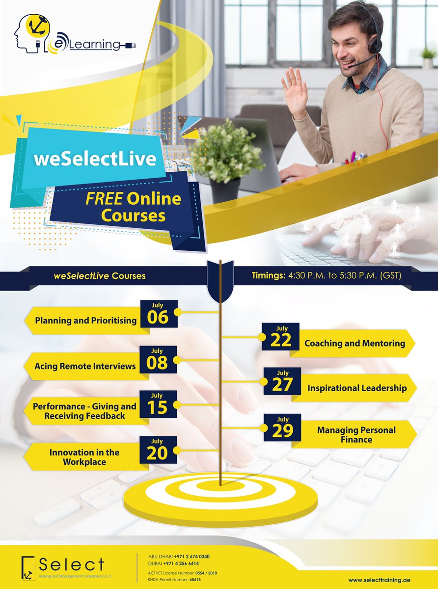SelectTraining's tweet photo. It’s not too late to sign up for tomorrow’s FREE online Planning and Prioritising training course! ✨
Register for any of our FREE online training courses at https://t.co/ritfC2G5cl!
#selectselect #selecttraininguae #staysafe #onlinelearning #KSA #Oman #UAE #Kuwait #Qatar #GCC https://t.co/KPu3IvkcK5