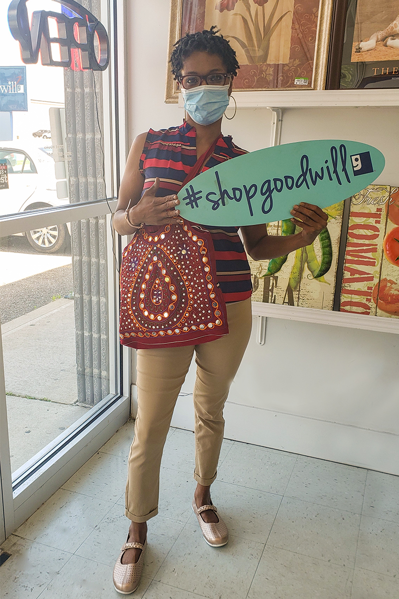 GoodwillGCECO's tweet photo. This thrift goddess was spotted at our West Tusc store. Her outfit and accessories were thrifted and she's leaving with bags full of #GoodwillGold!🛍️😍 

We love hearing about your #GoodwillFinds! Thanks for sharing with us.💙 https://t.co/rZMBvLYeUE