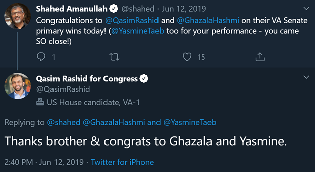 10)Rashid is also quite fond of  @YasmineTaeb.Who is Yasmine Taeb?  @NIACouncil, the known & disgraced lobby firm of Iran's regime in DC, supported & endorsed Taeb, a "former NIAC Congressional fellow," in her run for the Virginia Senate.Taeb is also quite fond of  @JZarif.