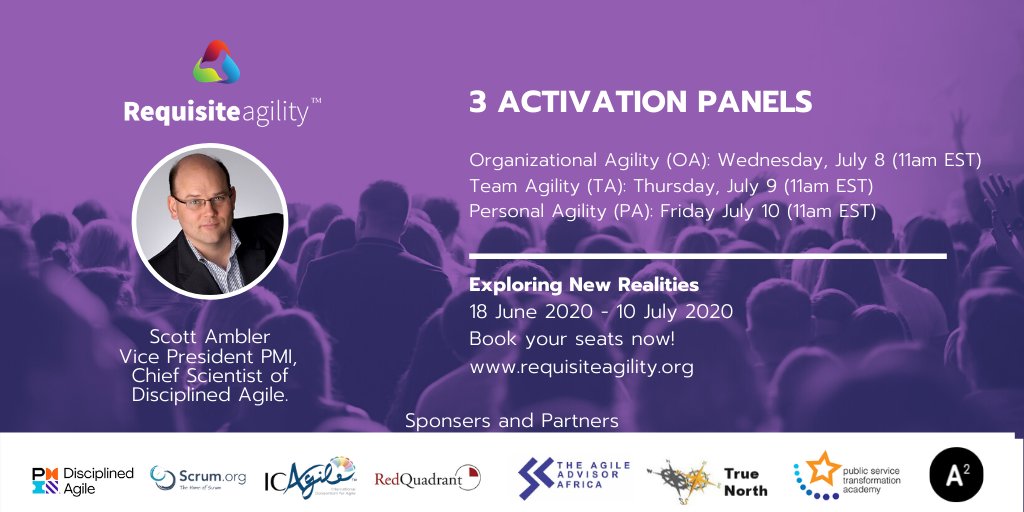 scottwambler's tweet photo. I will be facilitating the three activation panels at the #RequisiteAgility Exploring New Realities virtual conference.  You can still enrol at https://t.co/PlFuKnlUIX .  cc: @PMInstitute  disc_agile https://t.co/cLAUn8JbU1