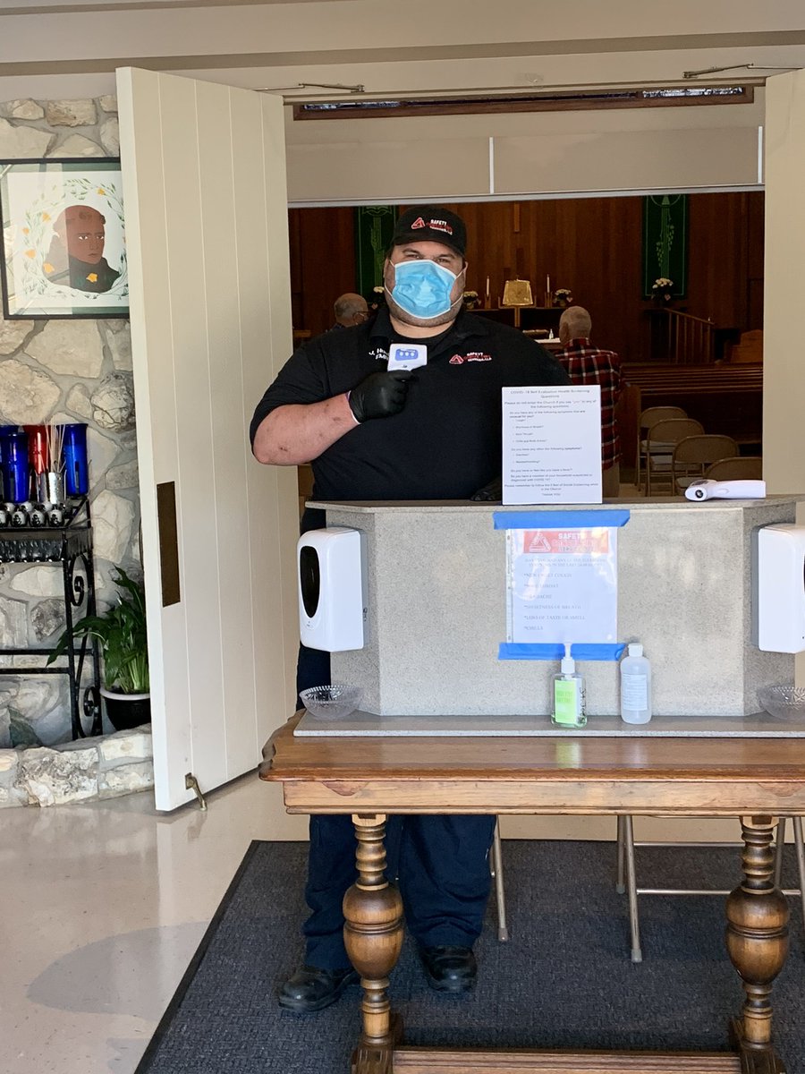 SafetyCSllc's tweet image. The family affair continues today at the church in Cayucos, CA. My son James Geoffrey Hunter is helping conduct the wellness and temperature checks of the parishioners as they arrive for Sunday morning mass. #safetyconsultingservicesllc #temperaturechecks #covid19