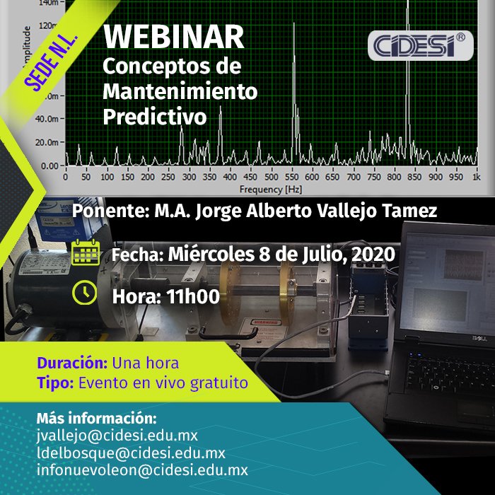 CIDESIMX's tweet photo. Te invitamos a nuestro #Webinar gratuito “Conceptos de Mantenimiento Predictivo”, que realizará nuestra Sede #NL, el #miércoles 8 de #julio a las 11 am. Link al registro del webinar: https://t.co/u342j1w8HK Link para agendarlo en tu calendario: https://t.co/ZkpjXouZVp #CIDESI https://t.co/GGlnIuVutK