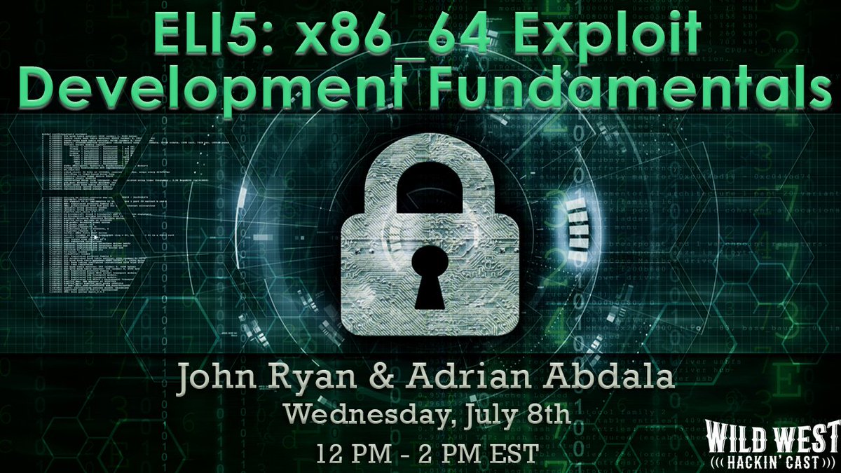 WWHackinFest's tweet photo. Do the phrases “exploit development” or “buffer overflow” intimidate you? 

Join @rootlo0p and Adrian Abdala  for our upcoming @WWHackinFest Hackin' Cast: 
"ELI5: x86_64 Exploit Development Fundamentals" 
July 8 - Noon to 2 p.m. EST. 

Register at: https://t.co/my7flP1PNr https://t.co/yQPeaMqeDV