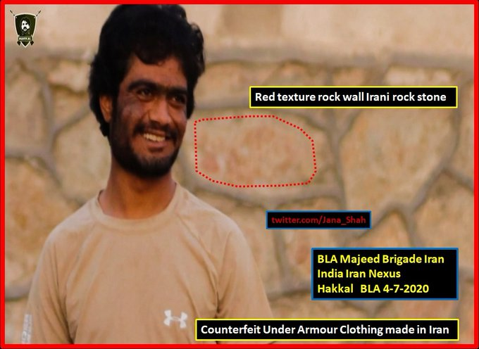 Jana_Shah's tweet photo. [1]
Analysis: #BLA video #KarachiStockExchange attack
carries hallmarks of #India-#Iran terror nexus

1. Rip off copy of Under Armour brand to falsely implicate US hand in BLA Ops
2.Terror training facility has structure made of #Iranian steel Rabar
3. Iranian building material https://t.co/HhI1qgrkwp