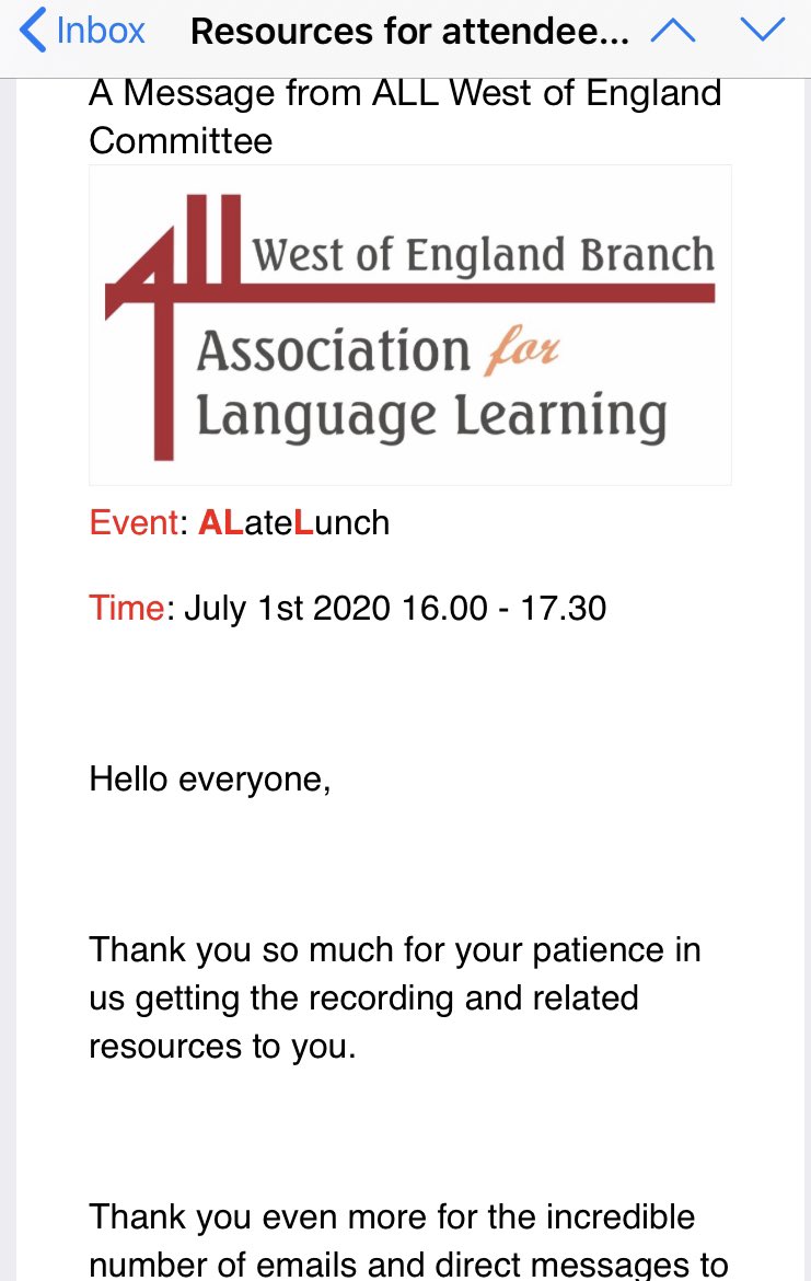katielockett's tweet photo. We are going to email all those who SIGNED-UP to #alatelunch @allswmfl tonight/tomorrow morning with the resources/video. The email will be from EVENTBRITE &amp; look like this (photos of draft). 1/3 https://t.co/cobJJv4rkd