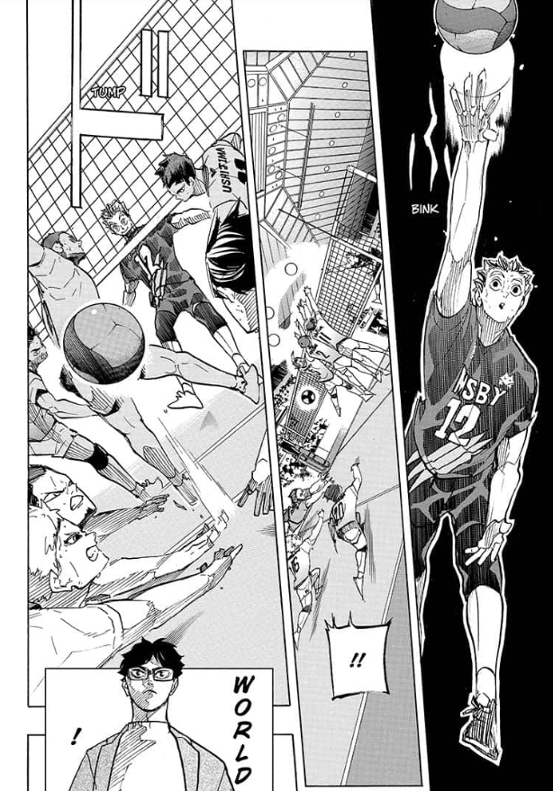 next, we have bokuto and fukurodani's banner, "pour all your soul into each ball."the play that preceded sakusa's point was a block against bokuto. we all know that the bokuto from before would have been disheartened by that, but that is no longer the case.