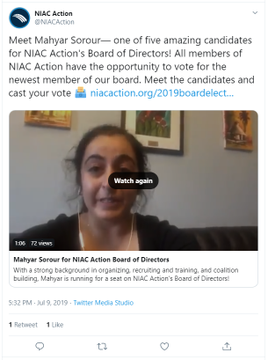 14)Don’t be surprised about Omar pushing Iran’s talking points.She has even brought NIAC members into her office. @mahyarsorour is the Senior Legislative Assistant to Omar.Sorour was a candidate for NIAC Action's leadership board back in July 2019.