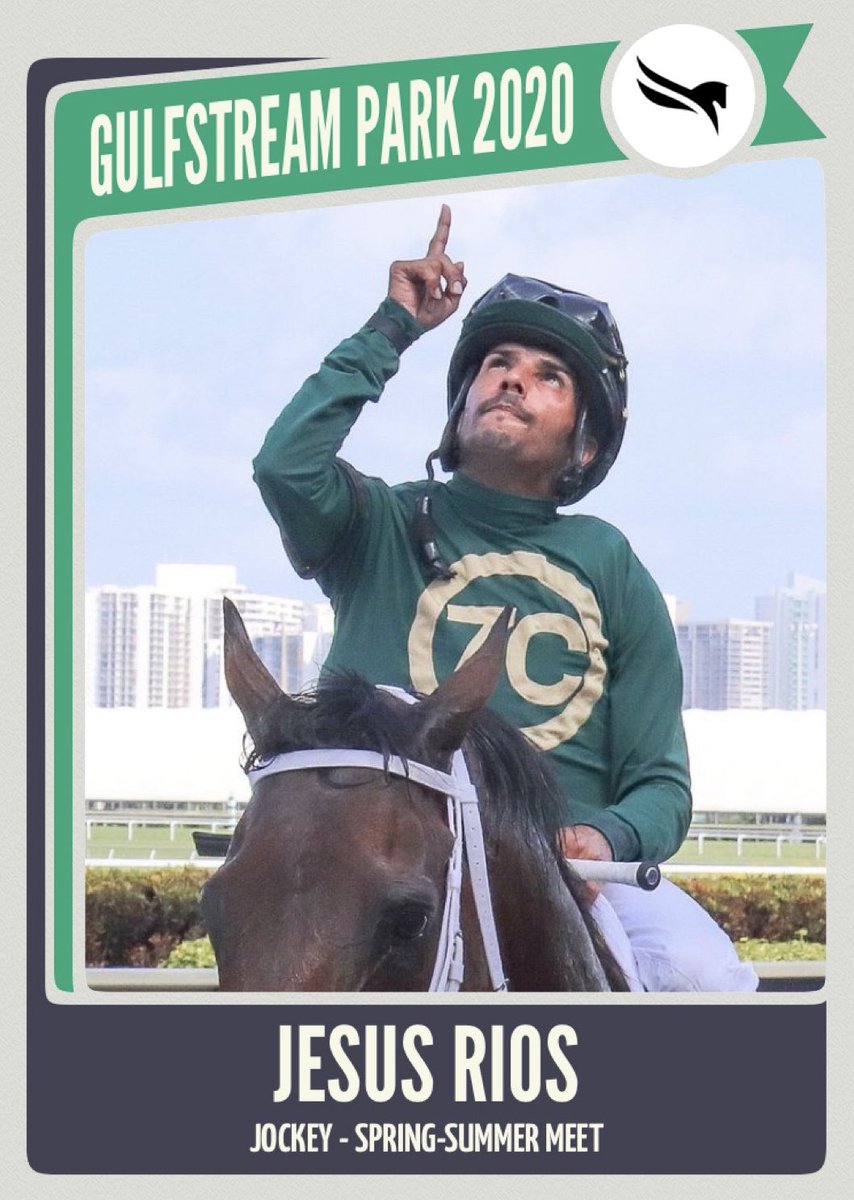 GulfstreamFanGQ's tweet photo. Jesus Rios - Gulfstream Park 2020 Spring-Summer Meet Virtual Jockey Trading Card (front &amp; back). @JockeyRios #JesusRios #GulfstreamPark #2020SpringSummerMeet #HorseRacing #Jockeys #VirtualTradingCards https://t.co/RvxSMDTWVg