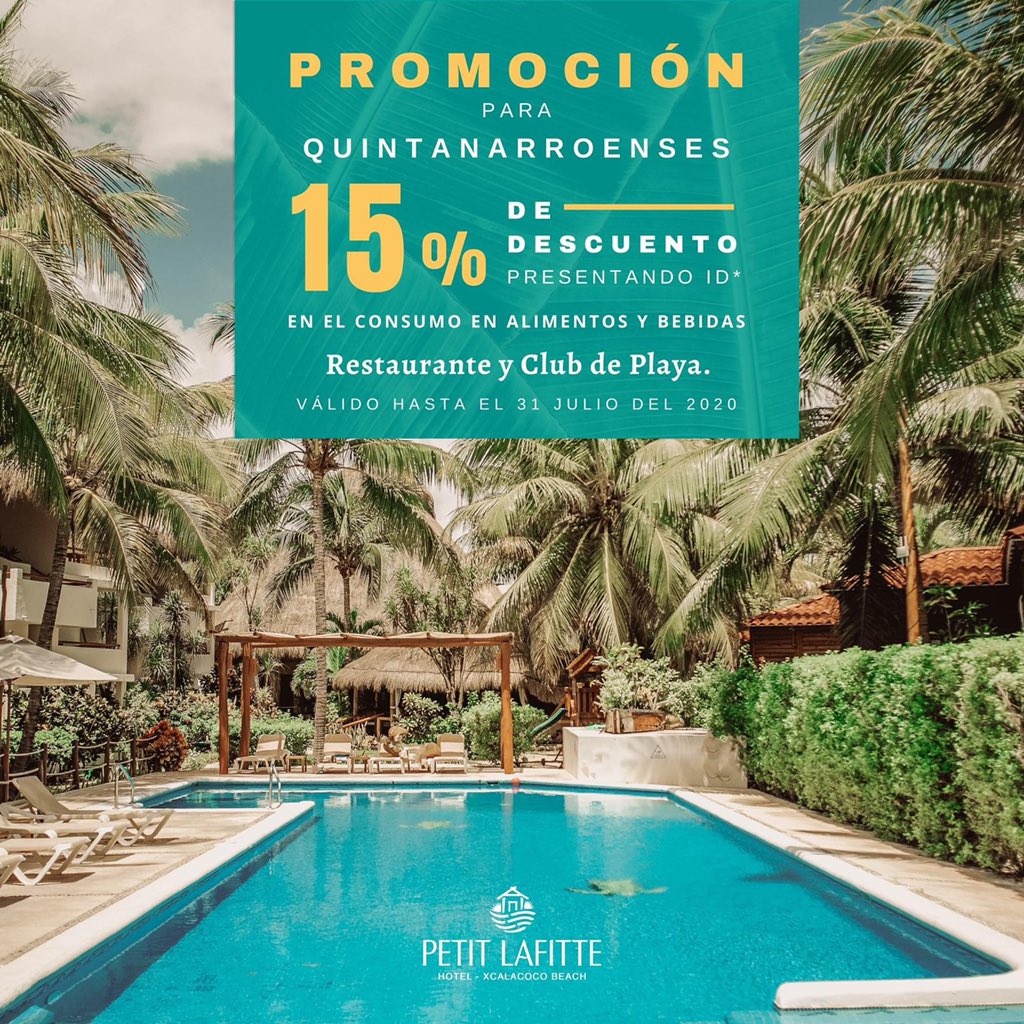 Petitlafitte's tweet photo. ¡ PROMOCIÓN PARA QUINTANARROENSES !
-
Contamos con:
Servicio de Alimentos y bebidas. 
Alberca.
Camastros en la playa y alberca.
Toallas.
Internet.
-
Cupo limitado. ¡Reserva ahora!
📱(984)2801108
📞 (984)8774000

#summer #PlayaDelCarmen #beach #rivieramaya #mexico https://t.co/acwbrdsmdJ