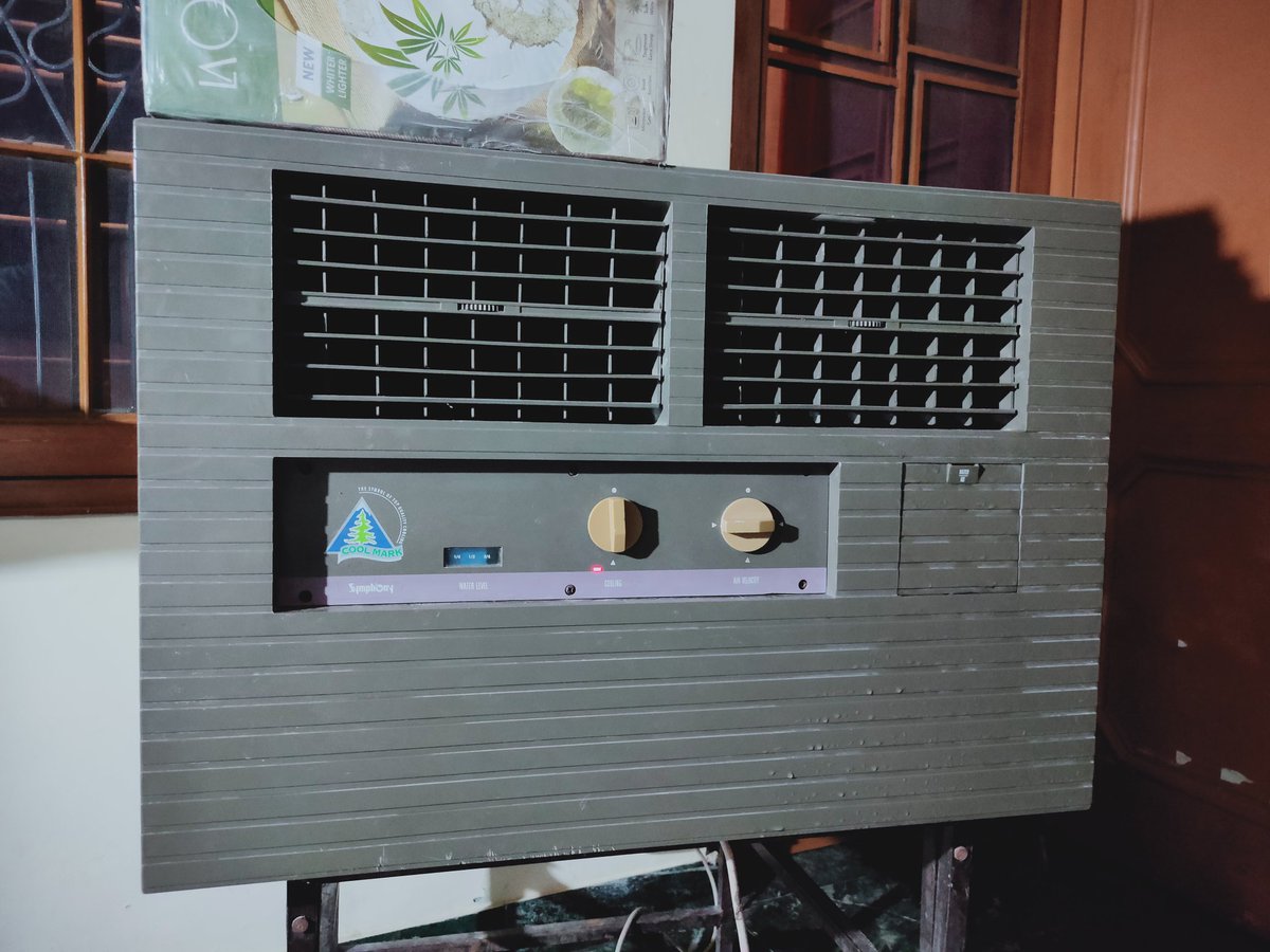 harsh2975's tweet photo. @symphonylimited @makeinindia  can you please tell me the model name of this cooler. Its around 20 years old and still works like new even though no extra care was taken. Would be great if you could tell me the year this was in production. Never seen such a robust machine. :) https://t.co/YIoLOgnrAE