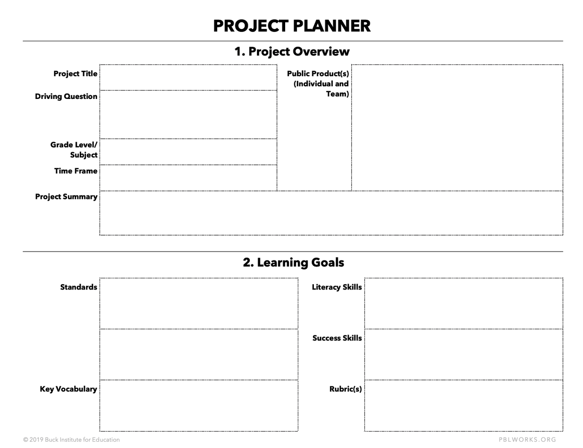 Project Planner | Start planning your next PBL project with confidence, using this step-by-step form as your guide. bit.ly/2WEBbeu

#PBL #deeperlearning #designandplan #k12