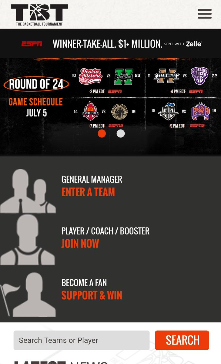 DreamhubO's tweet photo. There is a basketball tournament called "The Basketball Tournament".The screenshot of there official site is given below .Also the live stats,Lineups sources are available. So,I kindly request to add those matches @Dream11  @FanCode  @AkshatJ95015583 @fantasyfamily11 https://t.co/p8l7lGZpKo