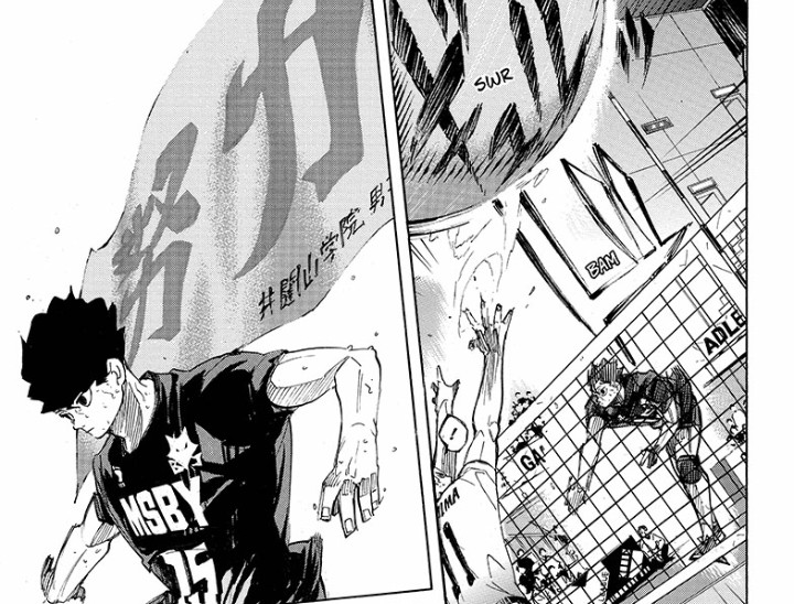 Haikyuu!! Chapter 400

Can we please talk about Sakusa's aggressive moves and how the Itachiyama banner somehow landed on his back like some cape? It's simply beautiful. ? 