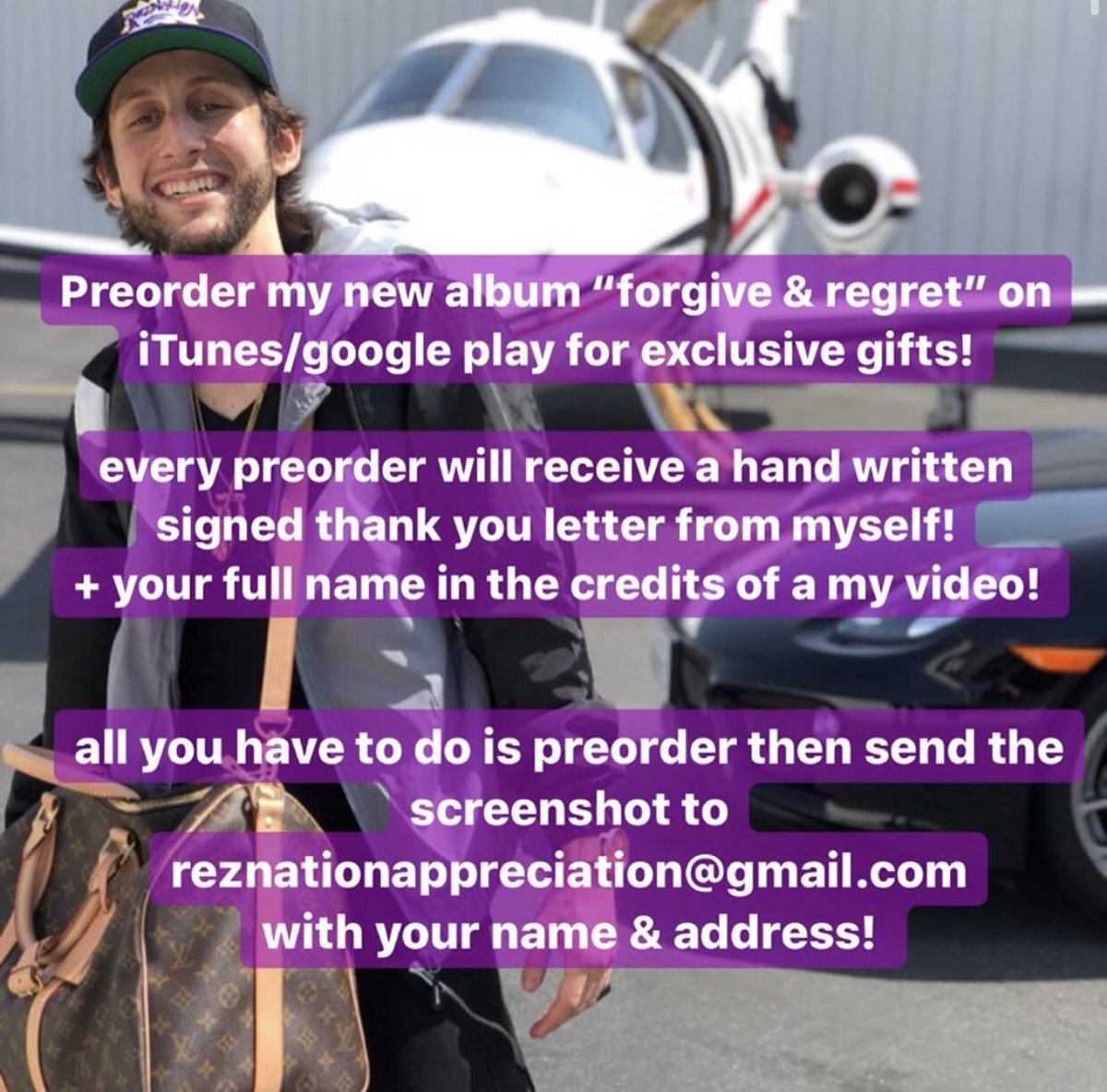 Every preorder gets a Hand written thank you letter! Full name shout out in credits of my video! + merch discount code! Let’s make history together don’t miss out! Google play or iTunes! 

merchlinks.com/ForgiveRegret